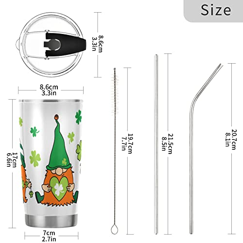 xigua St.patrick's Day Cartoon Gnome 20oz Tumbler with Lid and Straw,Vacuum Insulated Stainless Steel Water Cup,Hot and Cold Drink Cup for Car,Sports, Household, Travel 1