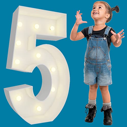 3FT Marquee Light Up Numbers Pre-Cut Frame Giant Marquee Numbers 5, Mosaic Numbers for Balloons, 15th 25th 50th 65th Birthday Decorations for Women Men, 50th Anniversary Decorations, Party Decor