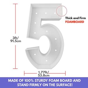 3FT Marquee Light Up Numbers Pre-Cut Frame Giant Marquee Numbers 5, Mosaic Numbers for Balloons, 15th 25th 50th 65th Birthday Decorations for Women Men, 50th Anniversary Decorations, Party Decor