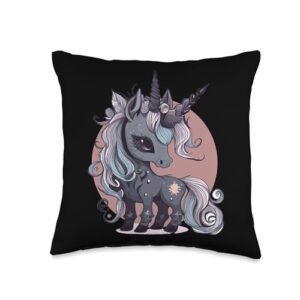 cute pastel goth unicorn horse designs pastel goth unicorn pony cute creepy anime menhera throw pillow, 16x16, multicolor