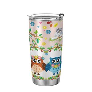 xigua Lovely Couple Owl 20oz Tumbler with Lid and Straw,Vacuum Insulated Stainless Steel Water Cup,Hot and Cold Drink Cup for Car,Sports, Household, Travel