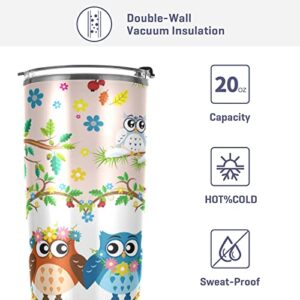 xigua Lovely Couple Owl 20oz Tumbler with Lid and Straw,Vacuum Insulated Stainless Steel Water Cup,Hot and Cold Drink Cup for Car,Sports, Household, Travel