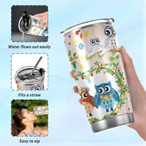 xigua Lovely Couple Owl 20oz Tumbler with Lid and Straw,Vacuum Insulated Stainless Steel Water Cup,Hot and Cold Drink Cup for Car,Sports, Household, Travel