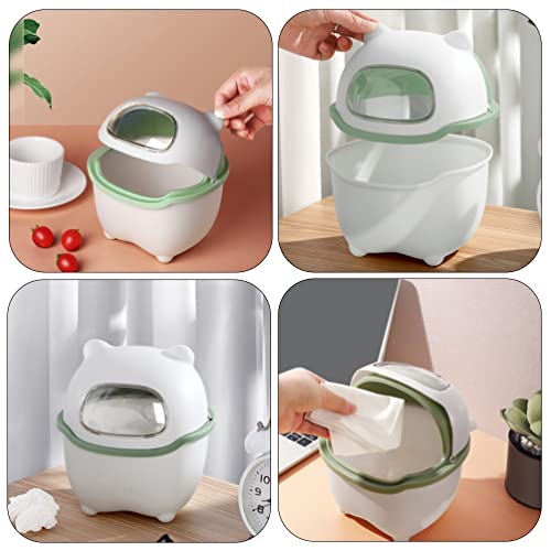 UPKOCH Round Dining Table Mini Animal Desktop Trash Can Swing Lid Small Paper Wastebasket Tabletop Garbage Bin Round Countertop Trash Container for Home Office Plastic Bins