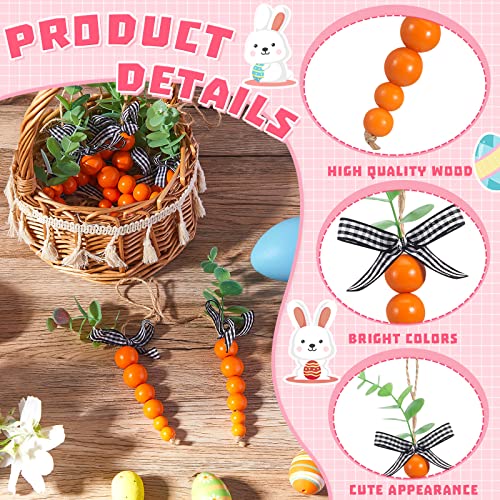 20 Pcs Wooden Bead Carrots Rustic Beaded Carrots Easter Decor for Tiered Tray Farmhouse Spring Tray Filler Easter Carrot Hanging Ornaments for Easter Spring Home Kitchen Decorations