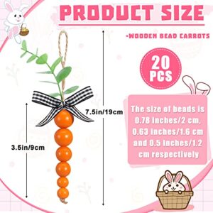 20 Pcs Wooden Bead Carrots Rustic Beaded Carrots Easter Decor for Tiered Tray Farmhouse Spring Tray Filler Easter Carrot Hanging Ornaments for Easter Spring Home Kitchen Decorations