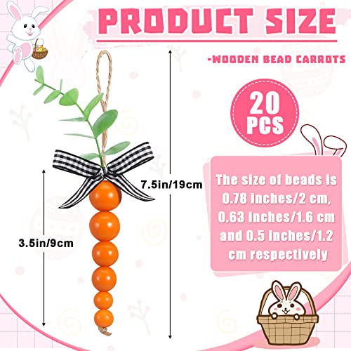 20 Pcs Wooden Bead Carrots Rustic Beaded Carrots Easter Decor for Tiered Tray Farmhouse Spring Tray Filler Easter Carrot Hanging Ornaments for Easter Spring Home Kitchen Decorations