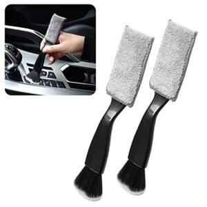 neynavy 2 pcs double head brush for car clean, 2 in 1 soft bristle cleaning brush car interior cleaning brush, car air vents dashboard screen clean brush (black)