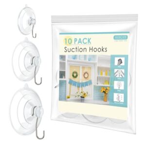 musicate suction cup hooks, 10 pcs clear suction cups with metal hooks combo set removable suction cup hook reusable suction hangers for bathroom kitchen window glass door - 4 large 4 medium 2 small