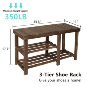 Babion Shoe Rack Bench, Shoe Storage with High Boots Storage, Dark Brown Shoes Organizer Shelf, Multi-Function Shoe Shelf, Sturdy Shoe Rack for Entryway, Bathroom, Industrial Style, Wooden Frame