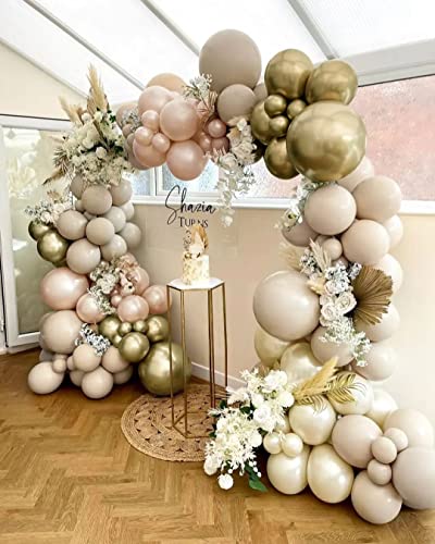 White Sand Gold Balloon Garland Double Stuffed Pearl Pink Balloon Ivory White Balloon Arch Kit Metallic Chrome Gold Balloons For bridal shower Boho Neutral Baby Shower Wedding Birthday Party Decor