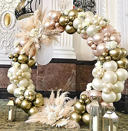 White Sand Gold Balloon Garland Double Stuffed Pearl Pink Balloon Ivory White Balloon Arch Kit Metallic Chrome Gold Balloons For bridal shower Boho Neutral Baby Shower Wedding Birthday Party Decor