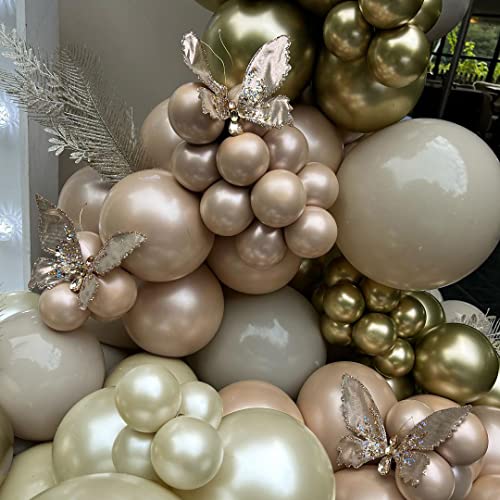 White Sand Gold Balloon Garland Double Stuffed Pearl Pink Balloon Ivory White Balloon Arch Kit Metallic Chrome Gold Balloons For bridal shower Boho Neutral Baby Shower Wedding Birthday Party Decor