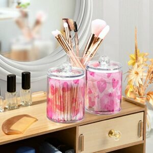 MNSRUU 2 Pack Qtip Holder Organizer Dispenser Pink Hearts Bathroom Storage Canister Cotton Ball Holder Bathroom Containers for Cotton Swabs/Pads/Floss