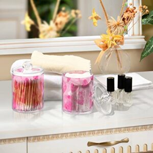 MNSRUU 2 Pack Qtip Holder Organizer Dispenser Pink Hearts Bathroom Storage Canister Cotton Ball Holder Bathroom Containers for Cotton Swabs/Pads/Floss