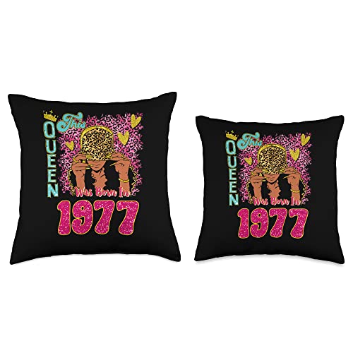 Queen Was Born In 1977 46 Years Old 46th Birthday 46 Years Old This Queen was Born in 1977 46th Birthday Throw Pillow, 18x18, Multicolor