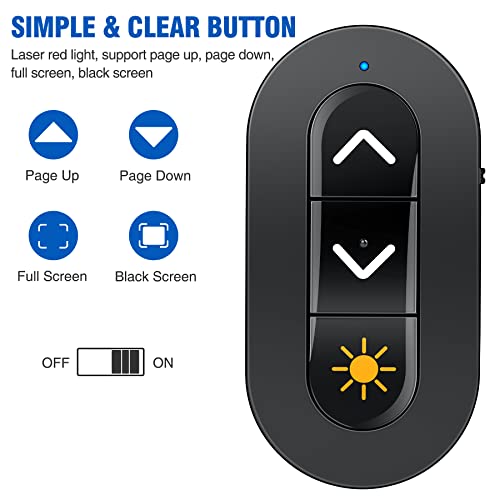 KICKDOT Presentation Clicker Remote with Red Laser Pointer, Finger Ring Powerpoint Clicker Rechargeable, RF 2.4GHz Wireless Presenter Slideshow Clicker for Powerpoint/Presentation/Google Slides/Mac/PC