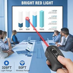 KICKDOT Presentation Clicker Remote with Red Laser Pointer, Finger Ring Powerpoint Clicker Rechargeable, RF 2.4GHz Wireless Presenter Slideshow Clicker for Powerpoint/Presentation/Google Slides/Mac/PC