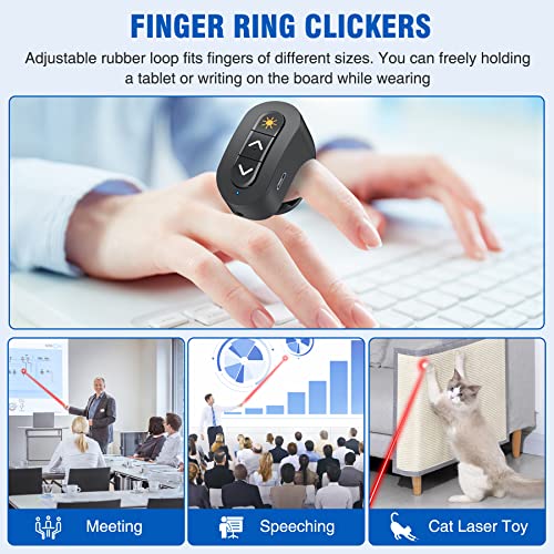 KICKDOT Presentation Clicker Remote with Red Laser Pointer, Finger Ring Powerpoint Clicker Rechargeable, RF 2.4GHz Wireless Presenter Slideshow Clicker for Powerpoint/Presentation/Google Slides/Mac/PC