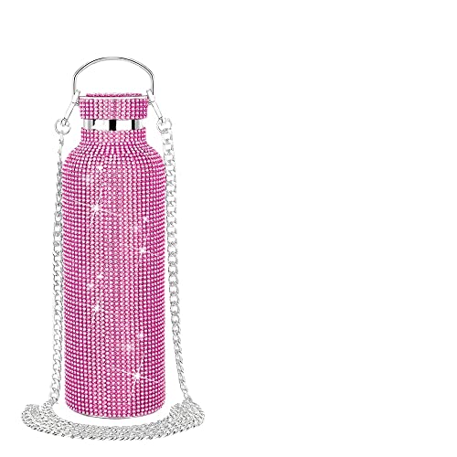 SPYLOH 500ML Queen Crown Diamond Water Bottle 304 Stainless Steel Rhinestone Thermal Bottle Sparkling for Women Modern Home Table Decor (Pink,500ML)