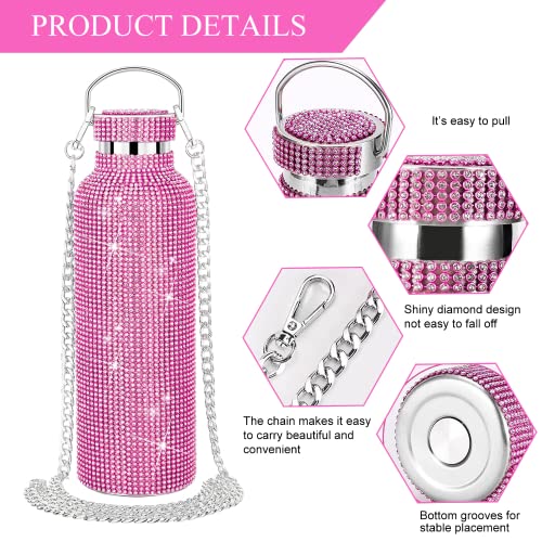 SPYLOH 500ML Queen Crown Diamond Water Bottle 304 Stainless Steel Rhinestone Thermal Bottle Sparkling for Women Modern Home Table Decor (Pink,500ML)