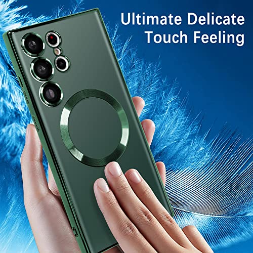 BITOBE Compatible with Samsung Galaxy S23 Ultra Plating Magnetic Case with Camera Lens Protector Magnetic Cover Soft TPU Clear Body Slim Fit Shockproof Case for Samsung Galaxy S23 Ultra-Green