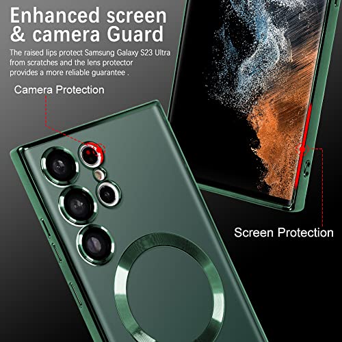 BITOBE Compatible with Samsung Galaxy S23 Ultra Plating Magnetic Case with Camera Lens Protector Magnetic Cover Soft TPU Clear Body Slim Fit Shockproof Case for Samsung Galaxy S23 Ultra-Green