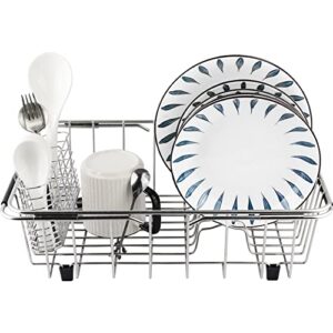 dish drying rack in sink-adjustable 15.35" to 20.59",304 stainless steel expandable dish drainer rack organizer with utensil cutlery holder expandable in sink dish drying rack for kitchen counter