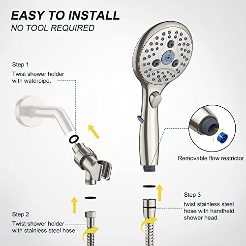 Bundled products of SunCleanse Brushed Nickel Shower Head, 7 Settings Hand held Shower with ON/OFF Pause Switch,and Toilet Paper Stand