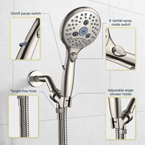 Bundled products of SunCleanse Brushed Nickel Shower Head, 7 Settings Hand held Shower with ON/OFF Pause Switch,and Toilet Paper Stand