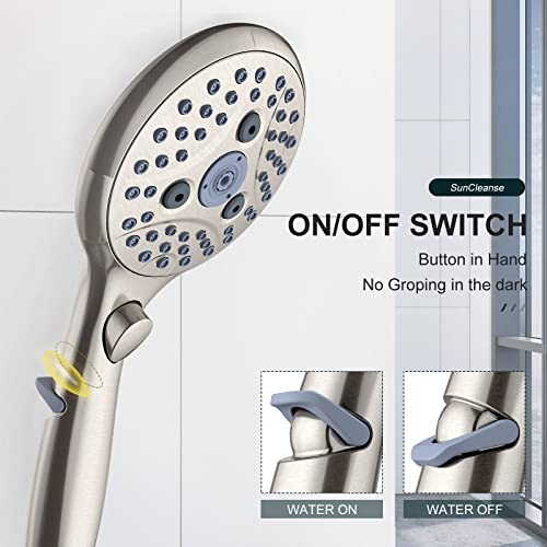 Bundled products of SunCleanse Brushed Nickel Shower Head, 7 Settings Hand held Shower with ON/OFF Pause Switch,and Toilet Paper Stand