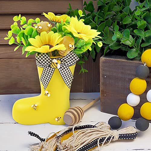 Bee Resin Boot Decor Bumble Bee Tiered Tray Arrangement Honey Dippers Sunflower Spring Summer Yellow Farmhouse Display