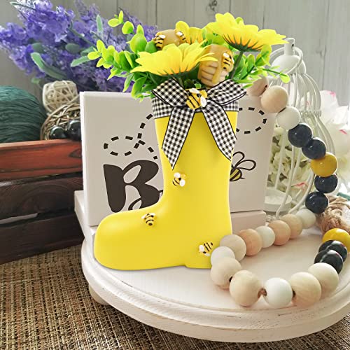 Bee Resin Boot Decor Bumble Bee Tiered Tray Arrangement Honey Dippers Sunflower Spring Summer Yellow Farmhouse Display