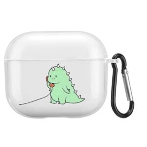 cute green dinosaur designed for airpods pro 2019 / airpods pro 2nd 2022 case cover, transparent soft tpu shockproof clear cover with keychain kawaii animal compatible apple airpod pro for women girls