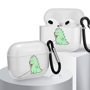 Cute Green Dinosaur Designed for AirPods Pro 2019 / AirPods Pro 2nd 2022 Case Cover, Transparent Soft TPU Shockproof Clear Cover with Keychain Kawaii Animal Compatible Apple AirPod Pro for Women Girls