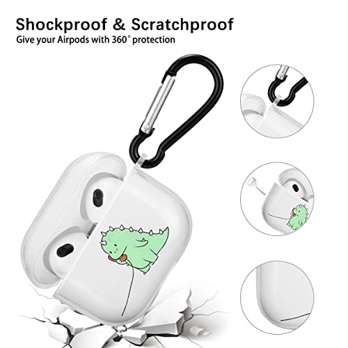 Cute Green Dinosaur Designed for AirPods Pro 2019 / AirPods Pro 2nd 2022 Case Cover, Transparent Soft TPU Shockproof Clear Cover with Keychain Kawaii Animal Compatible Apple AirPod Pro for Women Girls
