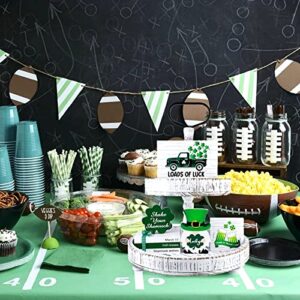 St Patricks Day Tiered Tray Decor Set, 7 Pieces Thick Wooden Lucky Shamrock Mini Sign Farmhouse Rustic Table Ornaments for Home Decor Kitchen Table Decoration, Housewarming Gift [Tray Not Included]