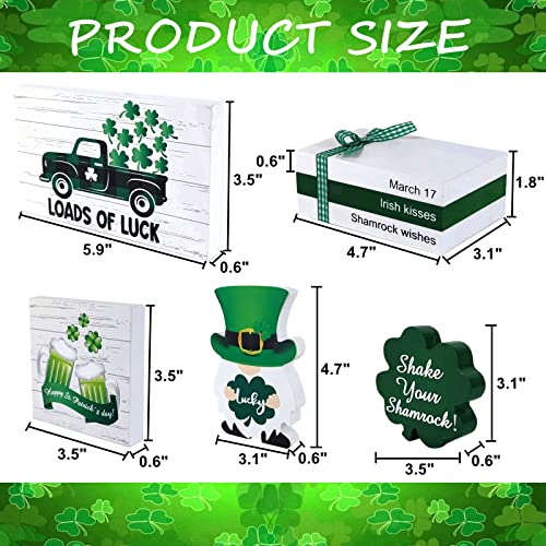 St Patricks Day Tiered Tray Decor Set, 7 Pieces Thick Wooden Lucky Shamrock Mini Sign Farmhouse Rustic Table Ornaments for Home Decor Kitchen Table Decoration, Housewarming Gift [Tray Not Included]