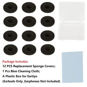 12 Pcs Black Soft Foam Earbuds Cushions Foam Earbud Earpad Ear Bud Pad Replacement Sponge Covers for 13-18mm Earpiece Headphone,Two Way Radio Walkie Talkie Earpiece