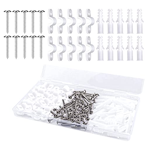 36 Pack Wire Shelf Loop Clips White Plastic Down Wall Cable Clips White Shelves Clips Screws and Expansion Tubes for Wire Shelving