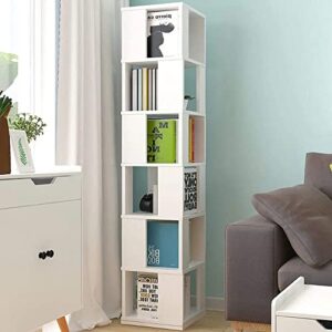 Rotating Bookshelf,6 Tier 360 Floor Standing Revolving Bookcase Storage Rack,Wood Narrow Bookshelf for Small Space,Corner Book Shelf Organizer for Bedroom, Living Room (White)