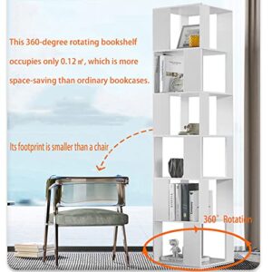 Rotating Bookshelf,6 Tier 360 Floor Standing Revolving Bookcase Storage Rack,Wood Narrow Bookshelf for Small Space,Corner Book Shelf Organizer for Bedroom, Living Room (White)