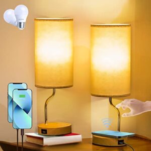 Unfusne Touch Control Lamps for Bedrooms Set of 3, 3-Way Dimmable Nightstand Lamps, 2 * Small Bedside Wireless Charging Lamp, 1* Crystal Lamp with USB Port