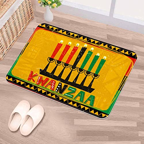 Happy Kwanzaa with Kwanzaa Candle, Indoor Door Mat Durable Front Door Mats Entryway Rug Non-Slip Absorbent Area Rugs Resist Dirt Rugs for Room Decor, 31"x20"