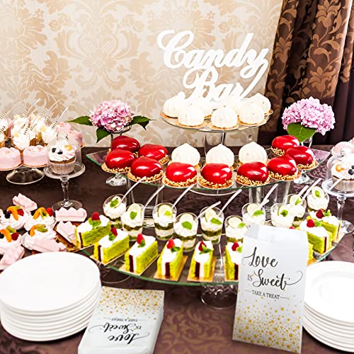 300 Pcs Wedding Favor Candy Buffet Bags 5 x 7 Inch Self Adhesive Wedding Treat Bags Love Is Sweet Take a Treat Individual Cookie Bags with Gold Dots Kraft Paper Gift Wrap Bags for Bridal Shower Party