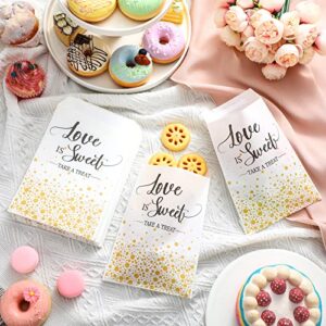 300 Pcs Wedding Favor Candy Buffet Bags 5 x 7 Inch Self Adhesive Wedding Treat Bags Love Is Sweet Take a Treat Individual Cookie Bags with Gold Dots Kraft Paper Gift Wrap Bags for Bridal Shower Party