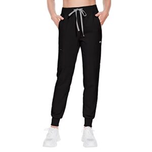 viaoli scrub pants for women 8 pockets jogger pants cargo scrubs bottom with knit yoga waistband,elastic drawcord scrubs (black,m,medium)