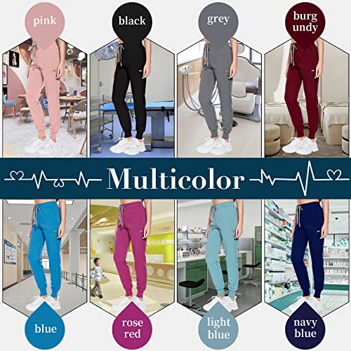 VIAOLI Scrub Pants for Women 8 Pockets Jogger Pants Cargo Scrubs Bottom with Knit Yoga Waistband,Elastic Drawcord Scrubs (Black,M,Medium)