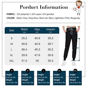 VIAOLI Scrub Pants for Women 8 Pockets Jogger Pants Cargo Scrubs Bottom with Knit Yoga Waistband,Elastic Drawcord Scrubs (Black,M,Medium)