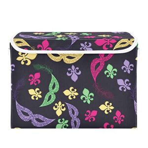 DOMIKING Mardi Gras Large Storage Bin with Lid Collapsible Shelf Baskets Box with Handles Toys Organizer for Bedroom Living Room Kid's Room